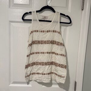Loft Embroidered White and Brown Women's Top